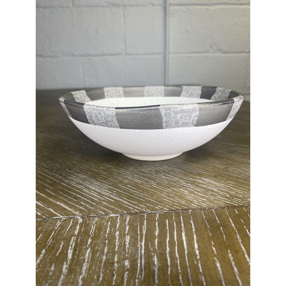 Michael Wainwright Art Pottery Ceramic Bowl Platinum Crackle Ivory Gray - Picture 9 of 15